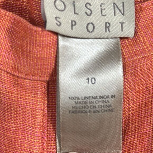 Olsen Sport 100% Linen Embroidered Crop Pants Orange Size 10 Boho Coastal Resort - Picture 11 of 16